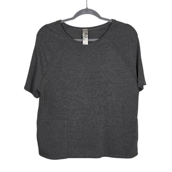 GO COUTURE Women’s Medium Gray Short Sleeve Knit Top Soft  NWT - Picture 9 of 11